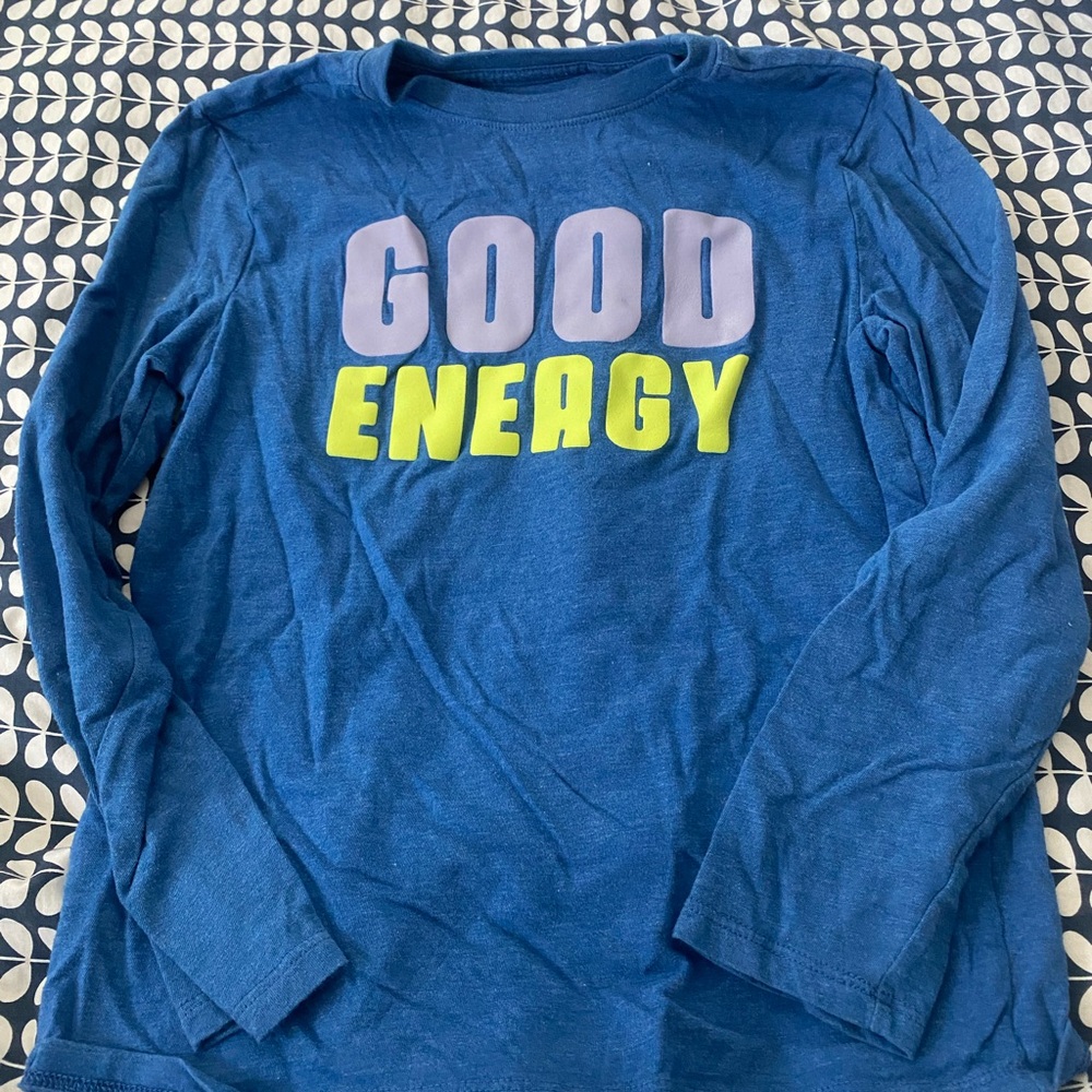 Blue Kids Cat and Jack Long Sleeve Tee Shirt with 'Good Energy' Print Size M
